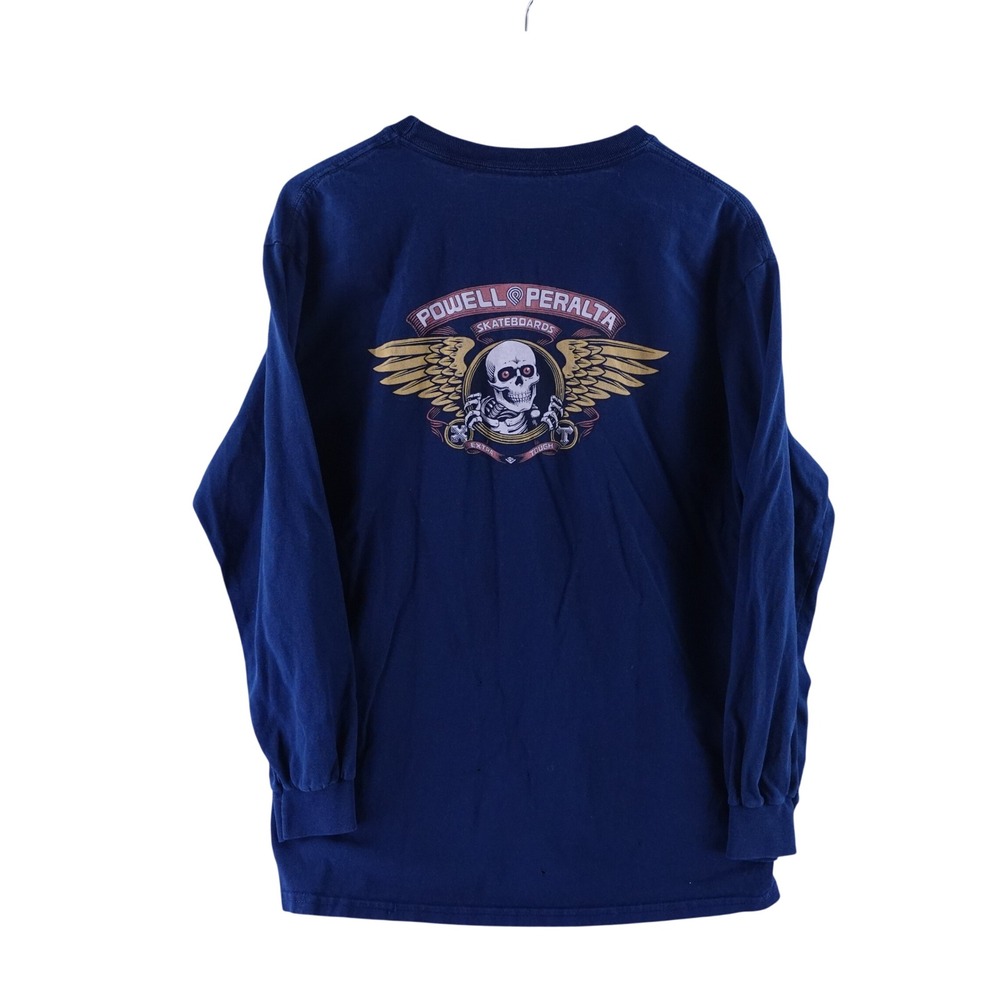 Powell Peralta Mens Large Ripper Skull Long Sleeve Skate Shirt Navy Blue